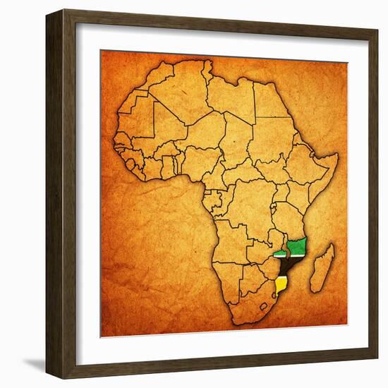 Mozambique on Actual Map of Africa-michal812-Framed Art Print