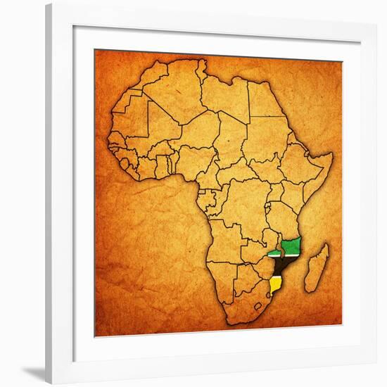 Mozambique on Actual Map of Africa-michal812-Framed Art Print