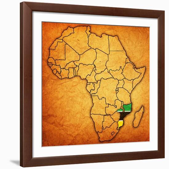 Mozambique on Actual Map of Africa-michal812-Framed Art Print