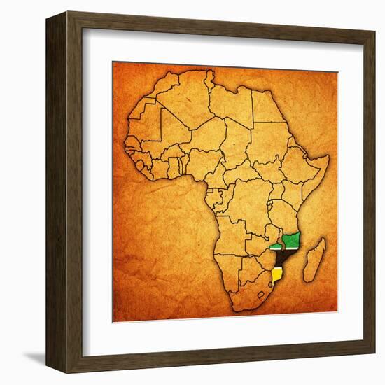 Mozambique on Actual Map of Africa-michal812-Framed Art Print