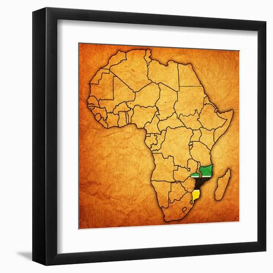 Mozambique on Actual Map of Africa-michal812-Framed Art Print