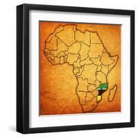 Mozambique on Actual Map of Africa-michal812-Framed Art Print