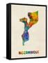 Mozambique Watercolor Map-Michael Tompsett-Framed Stretched Canvas