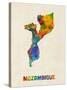 Mozambique Watercolor Map-Michael Tompsett-Stretched Canvas