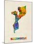 Mozambique Watercolor Map-Michael Tompsett-Mounted Art Print