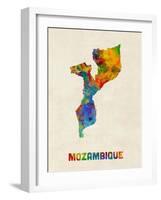 Mozambique Watercolor Map-Michael Tompsett-Framed Art Print