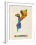 Mozambique Watercolor Map-Michael Tompsett-Framed Art Print