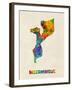 Mozambique Watercolor Map-Michael Tompsett-Framed Art Print