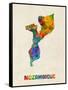 Mozambique Watercolor Map-Michael Tompsett-Framed Stretched Canvas