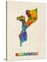 Mozambique Watercolor Map-Michael Tompsett-Stretched Canvas