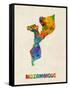 Mozambique Watercolor Map-Michael Tompsett-Framed Stretched Canvas