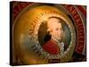 Mozart's Face on Chocolate Wrapper, Salzburg, Austria-David Barnes-Stretched Canvas