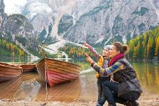 Happy Mother and Baby Making Selfie on Lake Braies in South Tyrol, Italy-Mr Alliance-Stretched Canvas