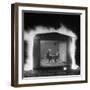 Mr. and Mrs. Andrew Andeck Nonchalantly Playing Double Solitaire While Safelite Garage Flames-Allan Grant-Framed Photographic Print