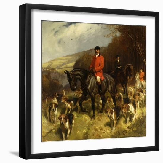 Mr and Mrs Lewis Priestman on Hunters with the Braes of Derwent Hunt in a Landscape-John Charlton-Framed Giclee Print