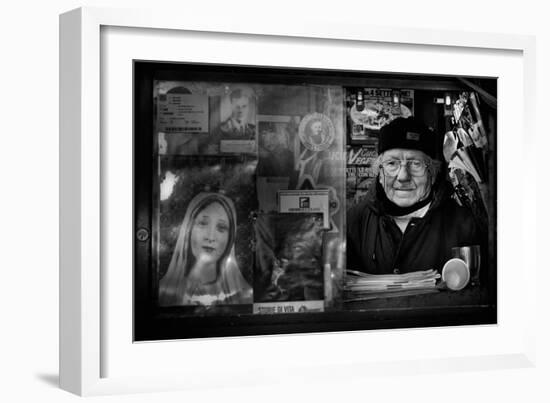 Mr. Antonio in His Small Kiosk.-Antonio Grambone-Framed Photographic Print