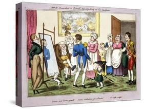 Mr B. Promoted to Lieut. and First Putting on His Uniform, 1835 (Hand-Coloured Aquatint)-George Cruikshank-Stretched Canvas
