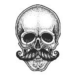 Dotwork Styled Skull with Moustache. Hand Drawn Illustration. T-Shirt Design.-Mr_Bachinsky-Laminated Art Print