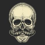 Dotwork Styled Skull with Moustache. Hand Drawn Illustration. T-Shirt Design.-Mr_Bachinsky-Laminated Art Print