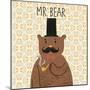 Mr Bear. Cute Cartoon Bear in Classical Style with Top Hat, Smoking Pipe, Bow-Tie and Nice Mustache-smilewithjul-Mounted Art Print