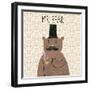 Mr Bear. Cute Cartoon Bear in Classical Style with Top Hat, Smoking Pipe, Bow-Tie and Nice Mustache-smilewithjul-Framed Art Print