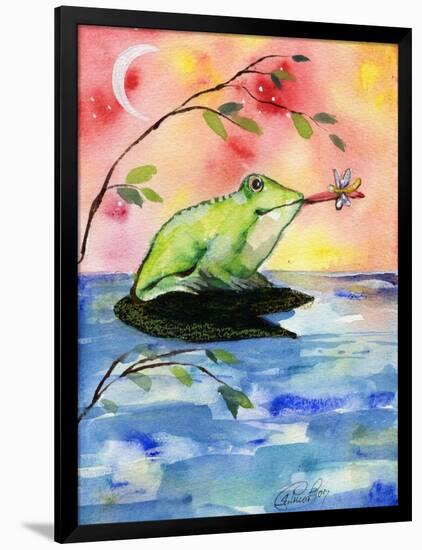Mr Bullfrog with Firefly-sylvia pimental-Framed Art Print