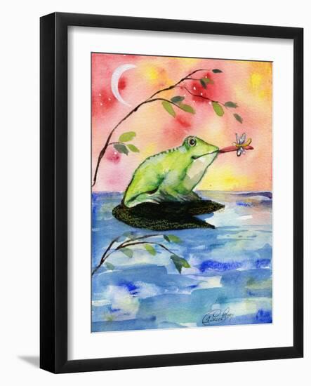 Mr Bullfrog with Firefly-sylvia pimental-Framed Art Print