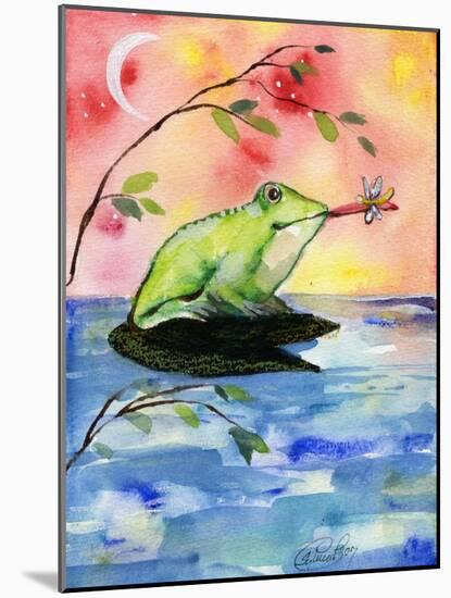 Mr Bullfrog with Firefly-sylvia pimental-Mounted Art Print