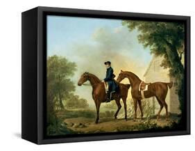 Mr. Crewe's Hunters with a Groom Near a Wooden Barn-George Stubbs-Framed Stretched Canvas