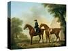 Mr. Crewe's Hunters with a Groom Near a Wooden Barn-George Stubbs-Stretched Canvas