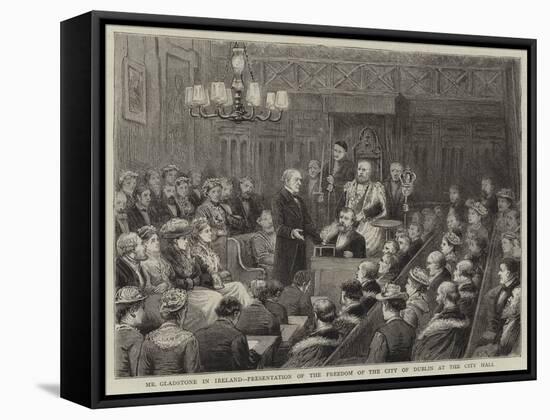 Mr Gladstone in Iraland, Presentation of the Freedom of the City of Dublin at the City Hall-George Goodwin Kilburne-Framed Stretched Canvas