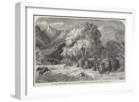 Mr Gordon Cumming's Lecture, Riding Out the Best Ivory-Elephant, Shooting from the Saddle-Harrison William Weir-Framed Giclee Print