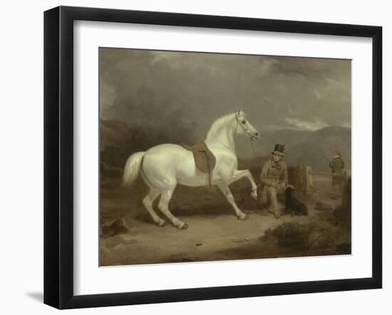 Mr. Johnstone King's Grey Shooting Pony Waiting with a Groom on a Scottish Moor, 1835-Thomas Woodward-Framed Giclee Print