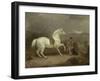 Mr. Johnstone King's Grey Shooting Pony Waiting with a Groom on a Scottish Moor, 1835-Thomas Woodward-Framed Giclee Print