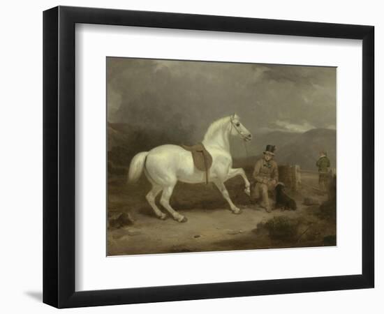 Mr. Johnstone King's Grey Shooting Pony Waiting with a Groom on a Scottish Moor, 1835-Thomas Woodward-Framed Giclee Print