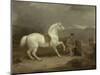 Mr. Johnstone King's Grey Shooting Pony Waiting with a Groom on a Scottish Moor, 1835-Thomas Woodward-Mounted Giclee Print