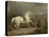 Mr. Johnstone King's Grey Shooting Pony Waiting with a Groom on a Scottish Moor, 1835-Thomas Woodward-Stretched Canvas