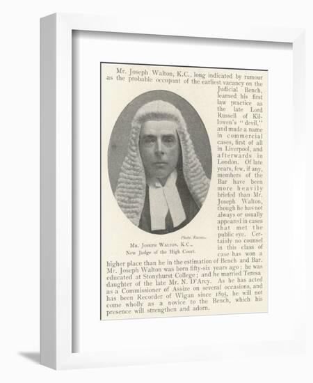 Mr Joseph Walton, Kc, New Judge of the High Court-null-Framed Giclee Print
