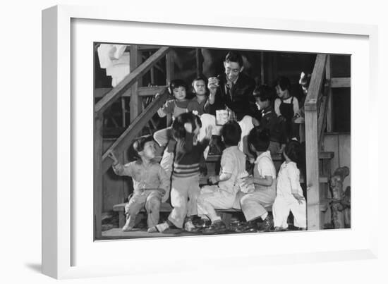 Mr. Matsumoto and Group of Children-Ansel Adams-Framed Art Print