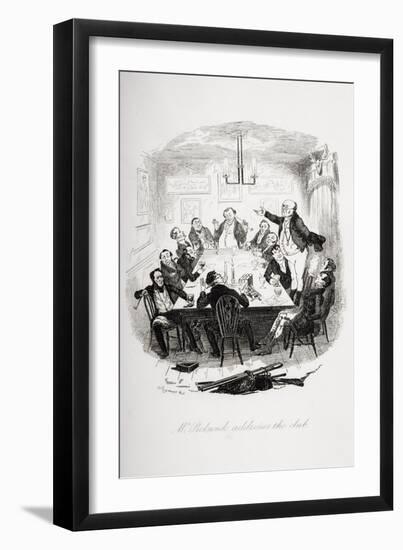 Mr. Pickwick Addresses the Club, Illustration from 'The Pickwick Papers' by Charles Dickens…-Hablot Knight Browne-Framed Giclee Print