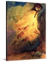 Mr Punch, Cave Explorer Giving Animals in Lascaux a Fright, Unpublished Commission by 'Punch', 1968-George Adamson-Stretched Canvas