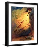Mr Punch, Cave Explorer Giving Animals in Lascaux a Fright, Unpublished Commission by 'Punch', 1968-George Adamson-Framed Giclee Print