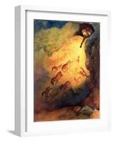 Mr Punch, Cave Explorer Giving Animals in Lascaux a Fright, Unpublished Commission by 'Punch', 1968-George Adamson-Framed Giclee Print