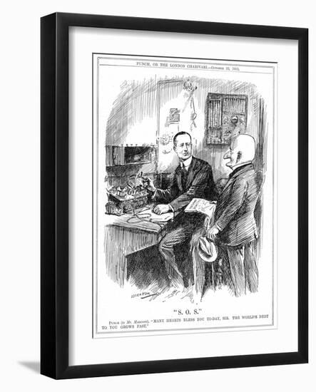 Mr Punch Thanking Marconi for Wireless Telegraphy Which Was Saving Lives at Sea, 1913-Leonard Raven-hill-Framed Giclee Print