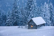 Wooden House in Winter Forest-mr. Smith-Stretched Canvas