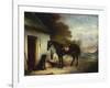 Mr Stuart's Favourite Hunter, Vagabond and His Flatcoated Retriever, Nell by a Cottage Door-John Ferneley, Sr-Framed Giclee Print