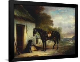 Mr Stuart's Favourite Hunter, Vagabond and His Flatcoated Retriever, Nell by a Cottage Door-John Ferneley, Sr-Framed Giclee Print