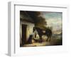 Mr Stuart's Favourite Hunter, Vagabond and His Flatcoated Retriever, Nell by a Cottage Door-John Ferneley, Sr-Framed Giclee Print