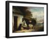 Mr Stuart's Favourite Hunter, Vagabond and His Flatcoated Retriever, Nell by a Cottage Door-John Ferneley, Sr-Framed Giclee Print