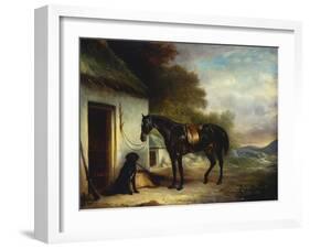 Mr Stuart's Favourite Hunter, Vagabond and His Flatcoated Retriever, Nell by a Cottage Door-John Ferneley, Sr-Framed Giclee Print